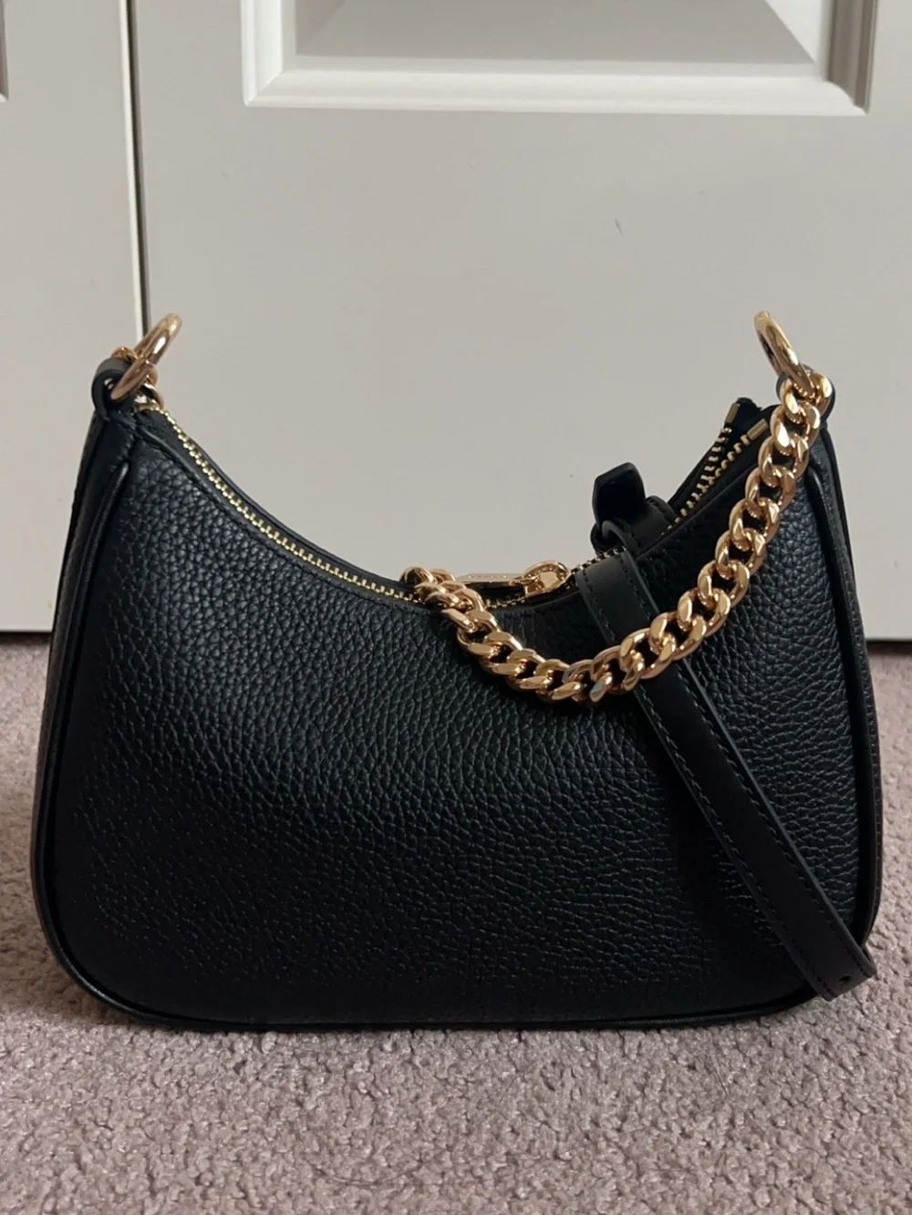 Michael Kors Black Leather Crossbody with Gold Chain